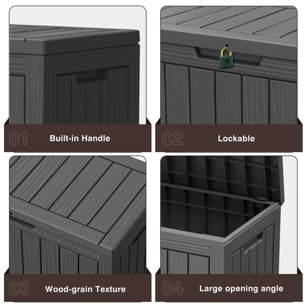 45 Gallon Resin Waterproof Deck Box, Outdoor Storage Box for Patio Furniture, Cushions, Garden Tools and Pool Supplies