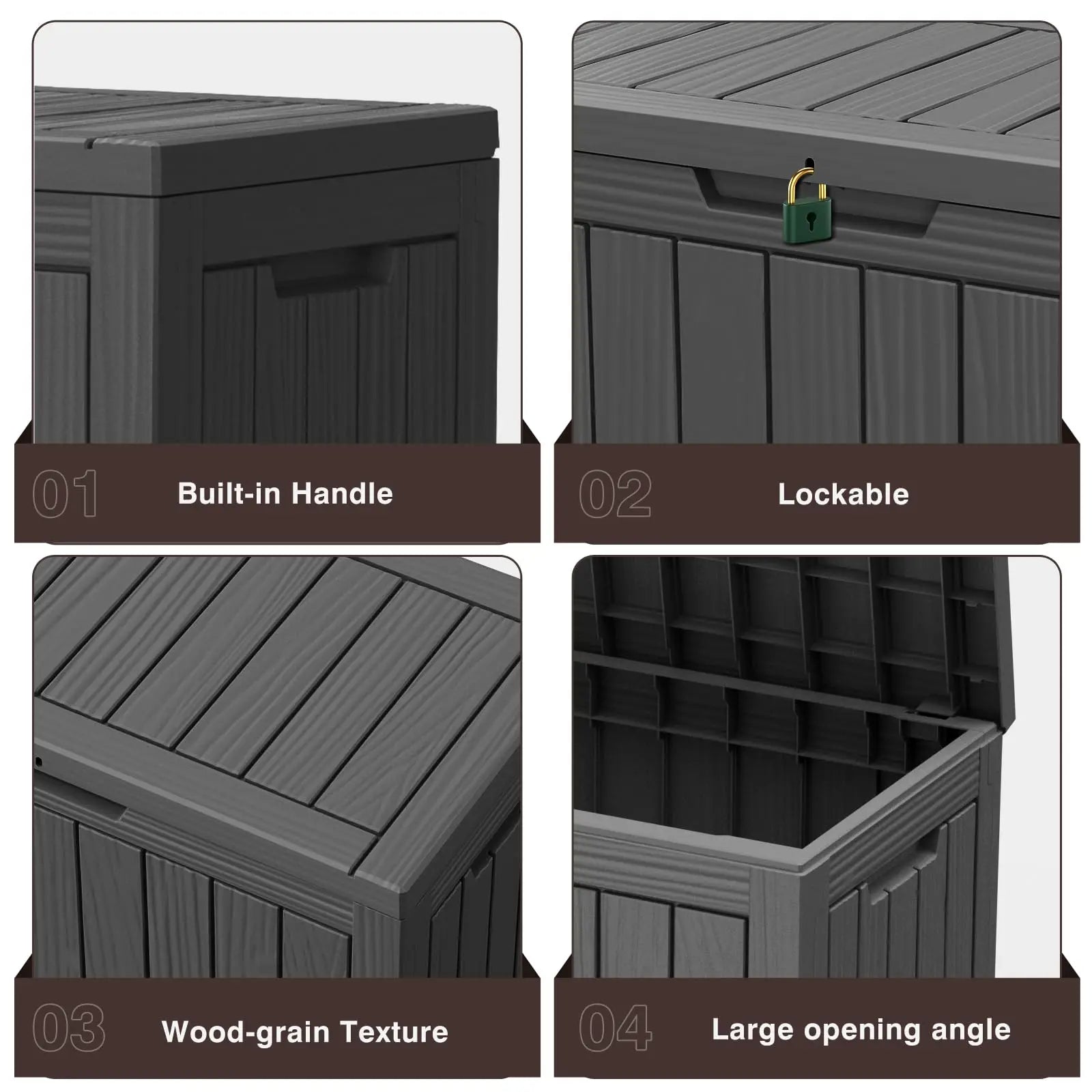 45 Gallon Resin Waterproof Deck Box, Outdoor Storage Box for Patio Furniture, Cushions, Garden Tools and Pool Supplies