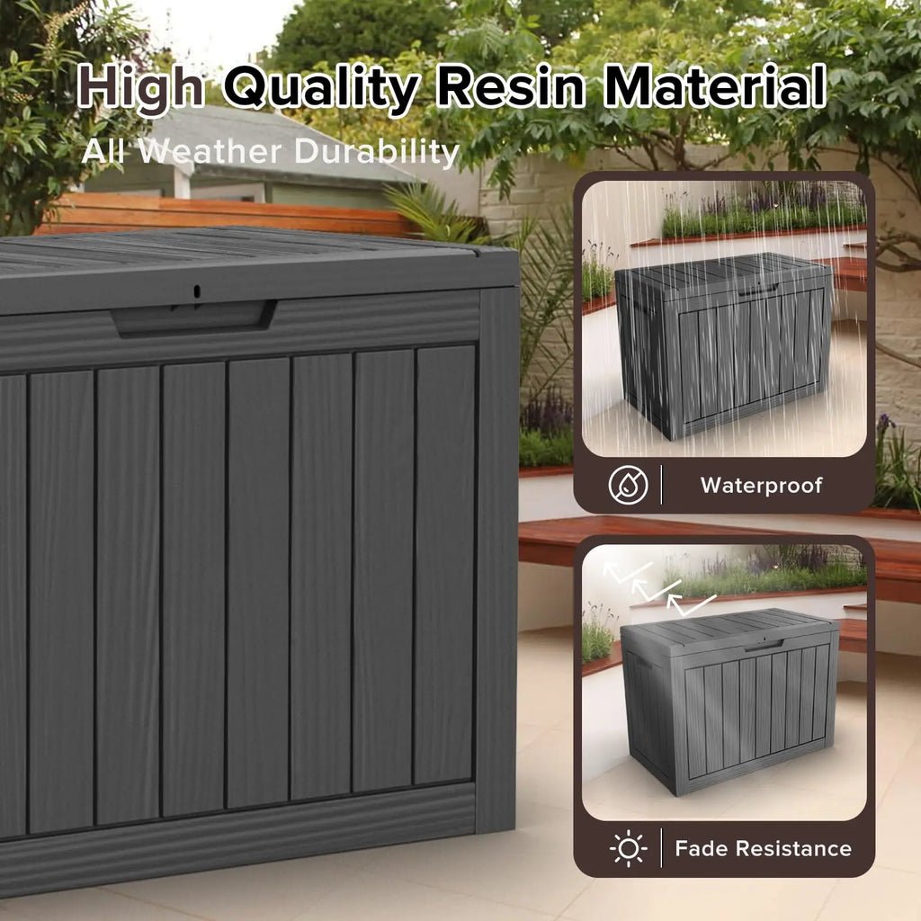 45 Gallon Resin Waterproof Deck Box, Outdoor Storage Box for Patio Furniture, Cushions, Garden Tools and Pool Supplies