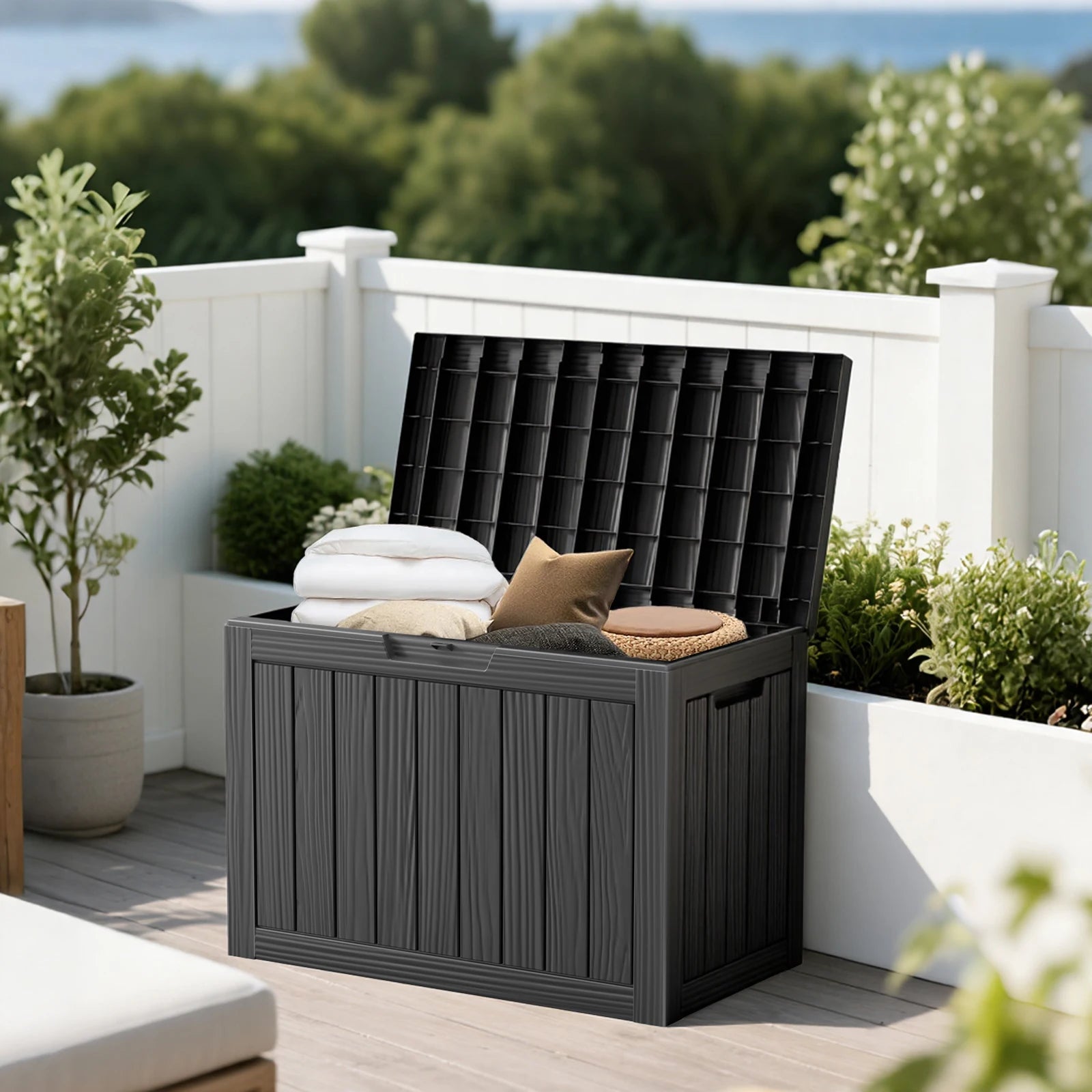 45 Gallon Resin Waterproof Deck Box, Outdoor Storage Box for Patio Furniture, Cushions, Garden Tools and Pool Supplies