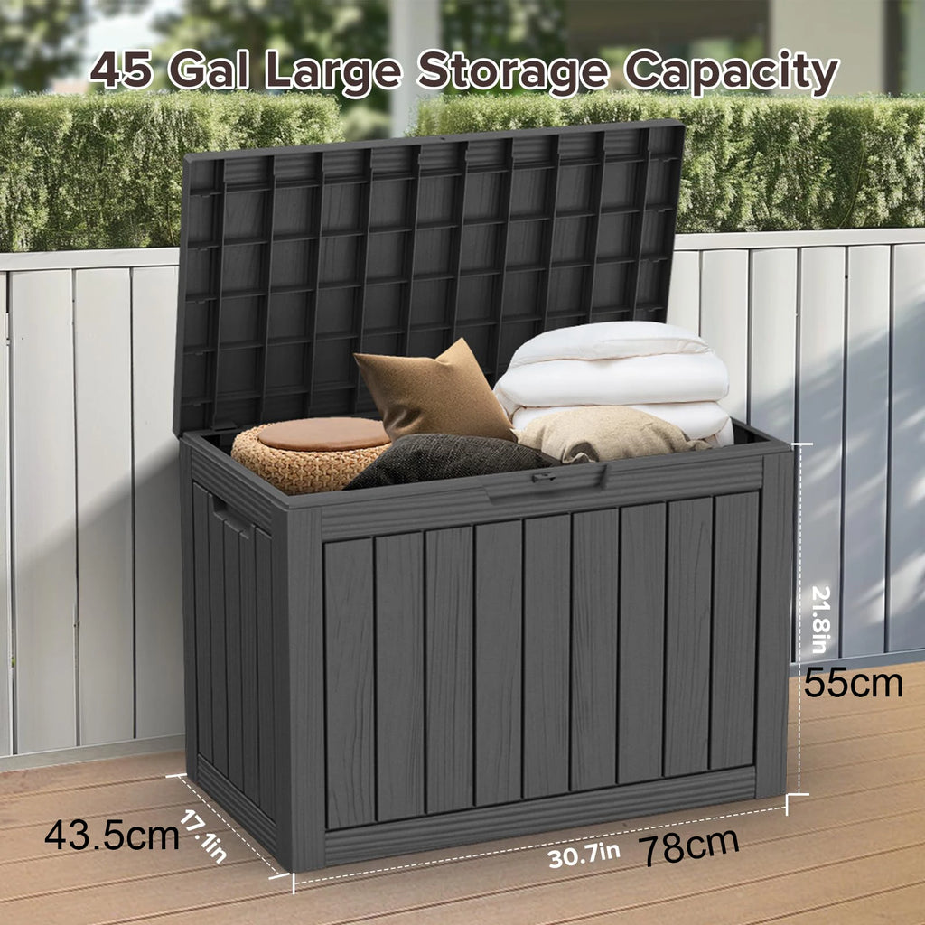 45 Gallon Resin Waterproof Deck Box, Outdoor Storage Box for Patio Furniture, Cushions, Garden Tools and Pool Supplies